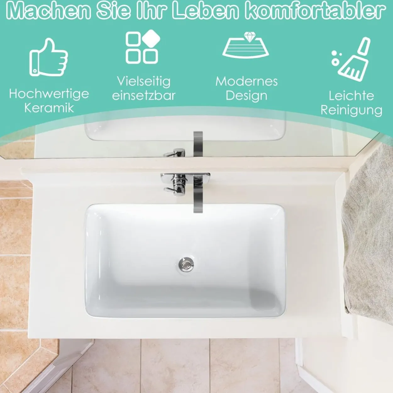 60x35cm Waschbecken mit Pop-up-Ablauf