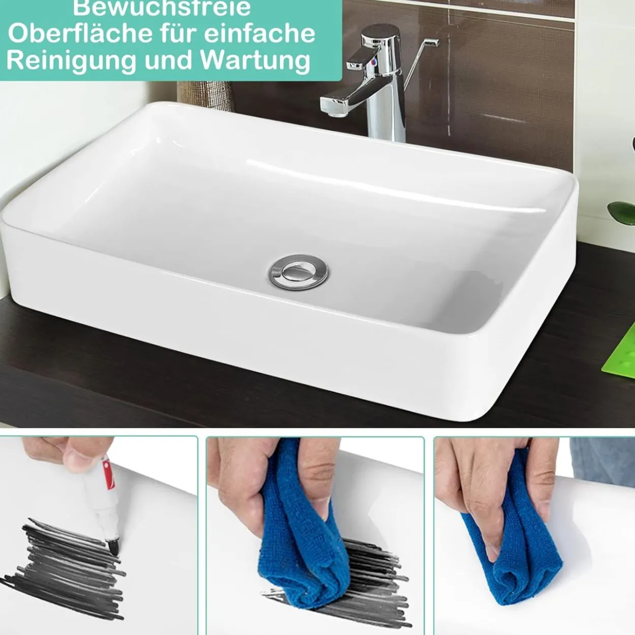 60x35cm Waschbecken mit Pop-up-Ablauf