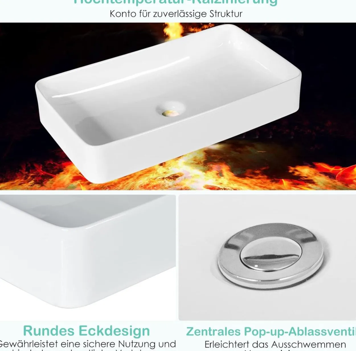 60x35cm Waschbecken mit Pop-up-Ablauf