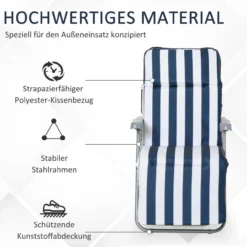 2 x Klappstühle Gartenstuhl Sonnenliege Armlehne klappbar 5 Positionen Auflage Blau 60 x 75 x 102 cm