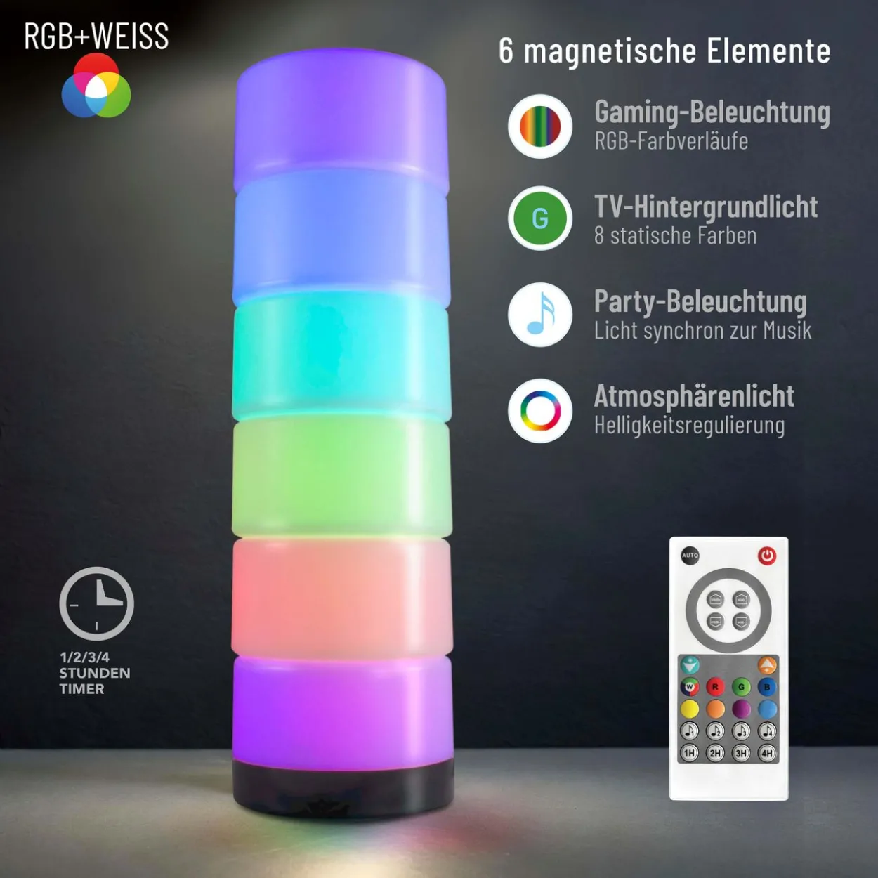X4-LIFE RGBIC LED-Dekoleuchte aus 6 magnetischen Elementen