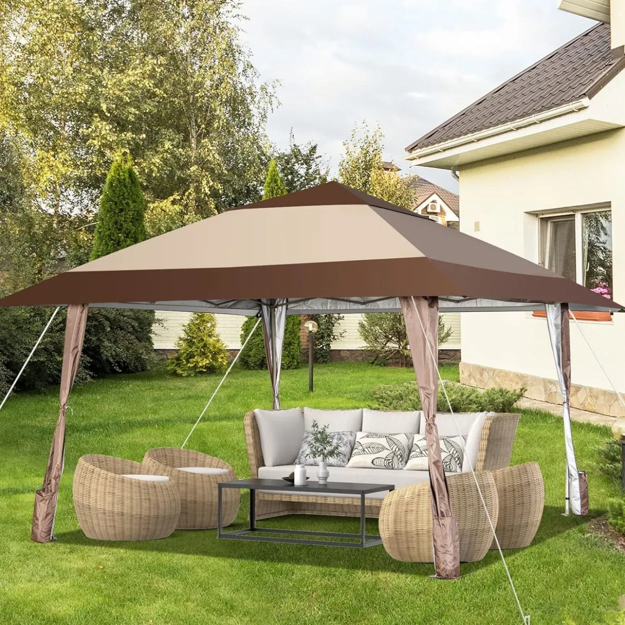 4x4m Faltpavillon, Pop Up Pavillon mit Rollen