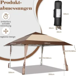 4x4m Faltpavillon, Pop Up Pavillon mit Rollen