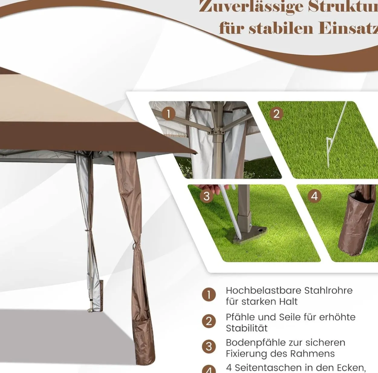 4x4m Faltpavillon, Pop Up Pavillon mit Rollen