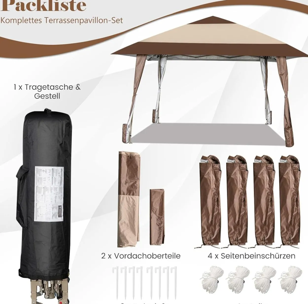 4x4m Faltpavillon, Pop Up Pavillon mit Rollen