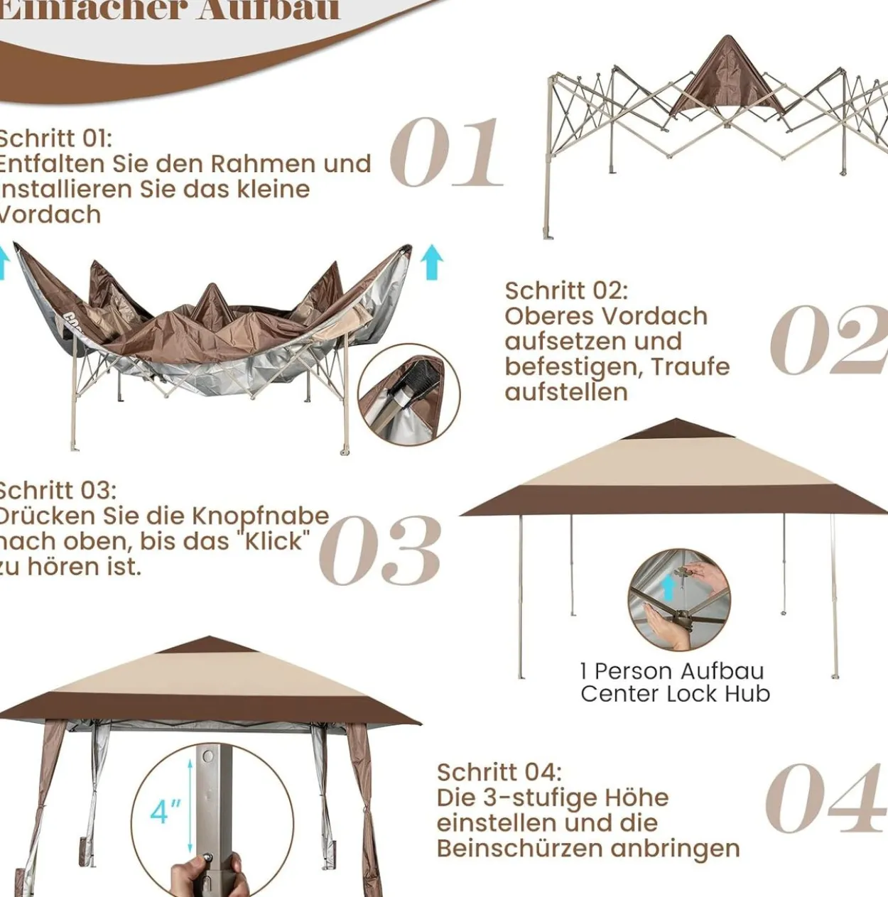 4x4m Faltpavillon, Pop Up Pavillon mit Rollen
