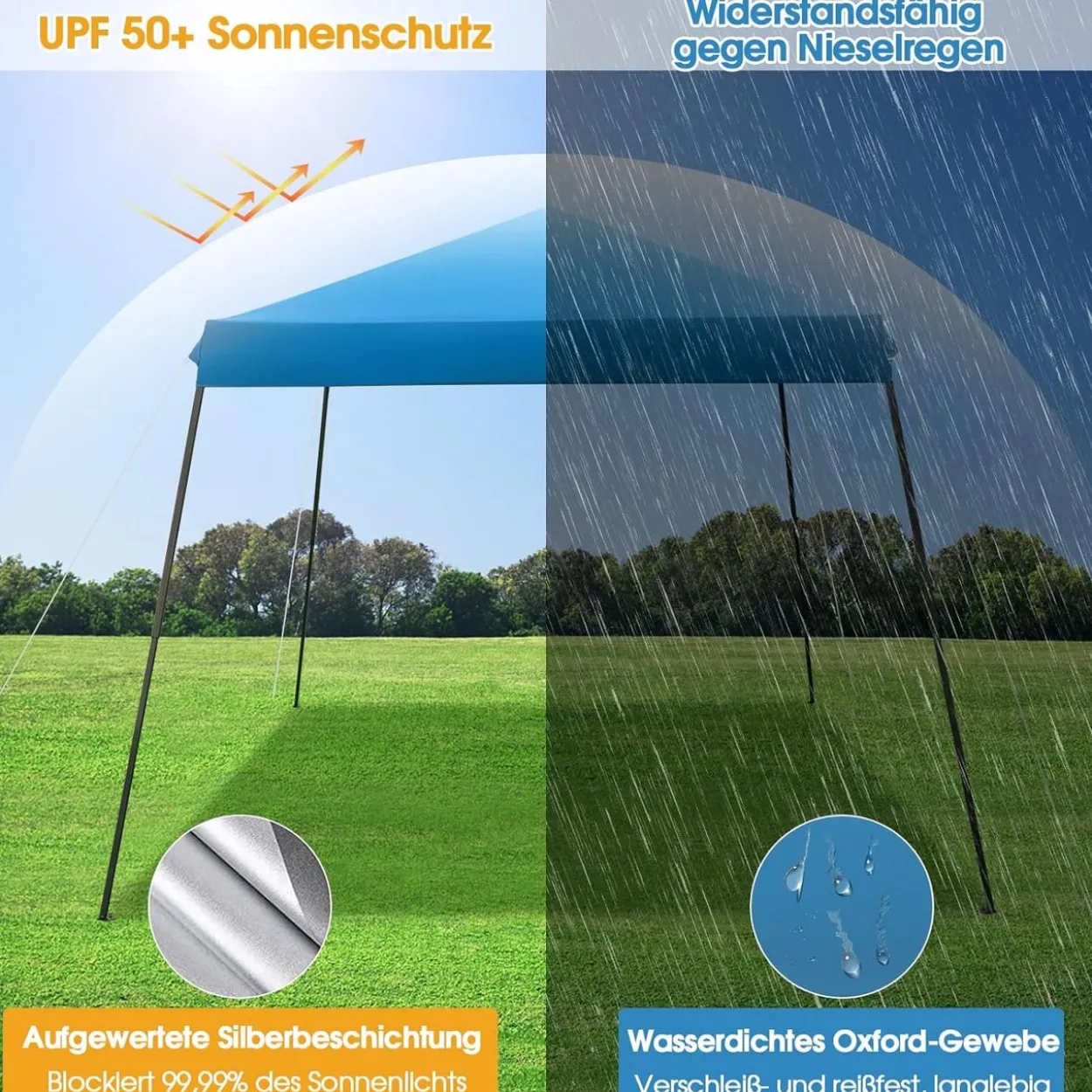 3x3 m Pop Up Pavillon mit Moskitonetz und Sandsäcke