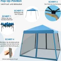 3x3 m Pop Up Pavillon mit Moskitonetz und Sandsäcke
