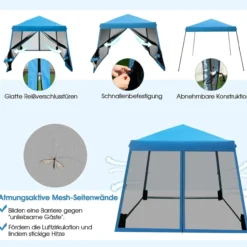 3x3 m Pop Up Pavillon mit Moskitonetz und Sandsäcke