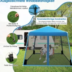 3x3 m Pop Up Pavillon mit Moskitonetz und Sandsäcke