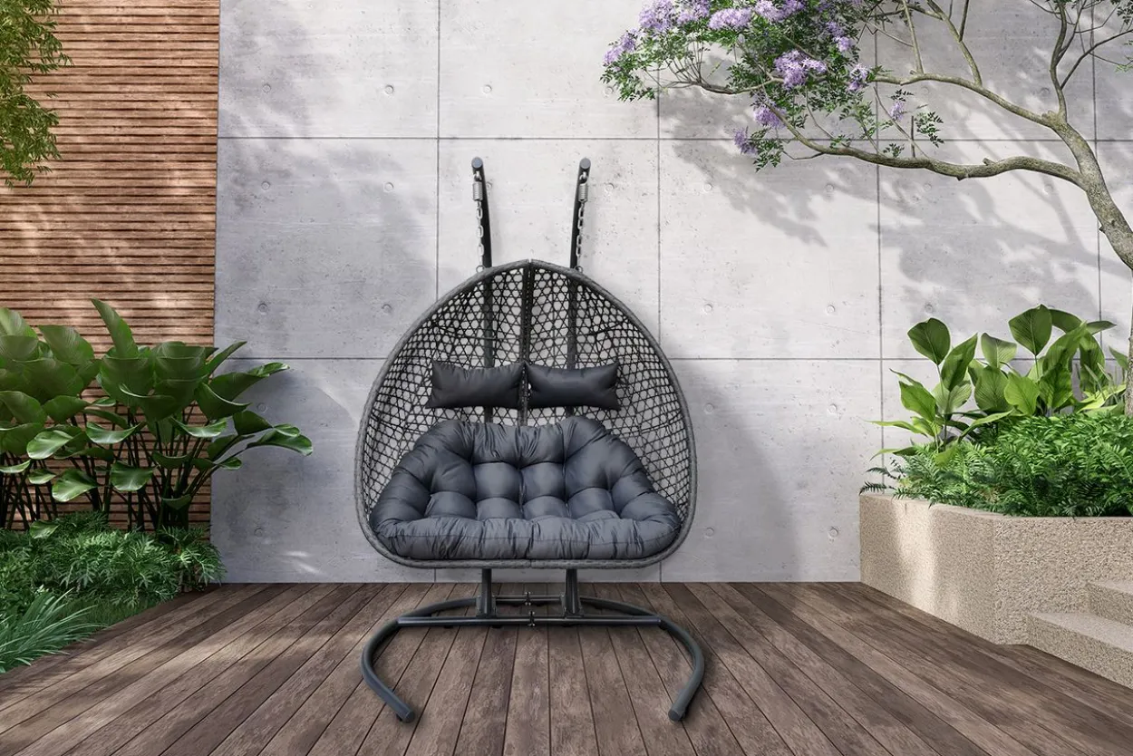 XXL-Hängesessel Polyrattan Doppelhängesessel - Grau