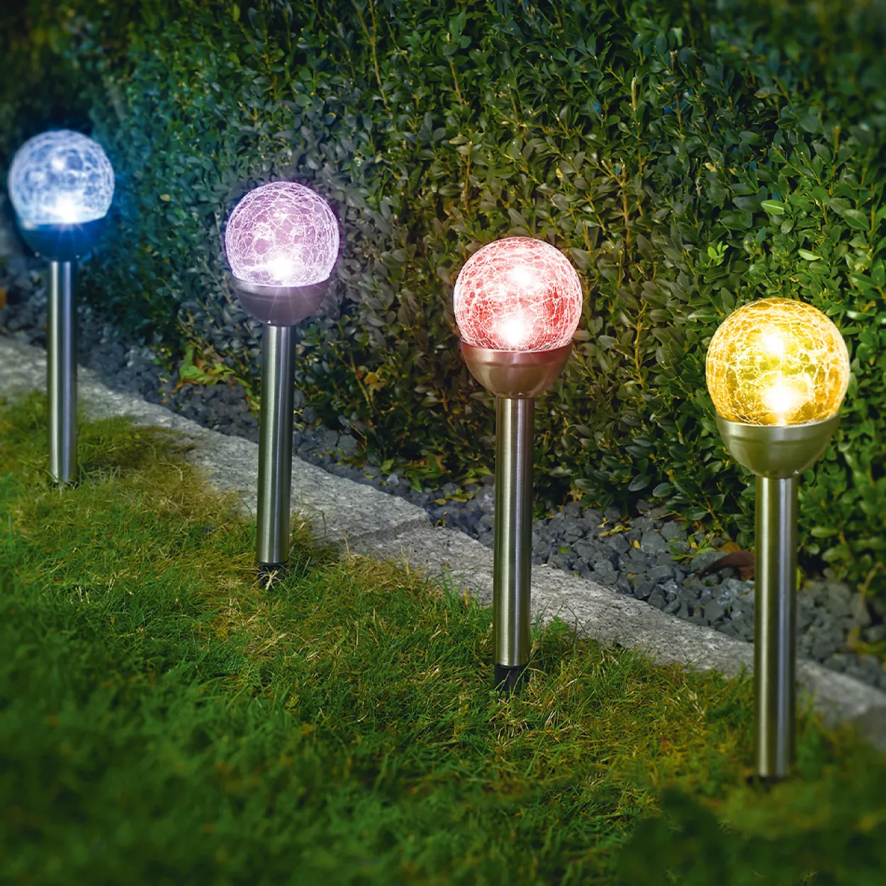 XXL-LED-Solar-Kugel "Crashglas" 4er-Set