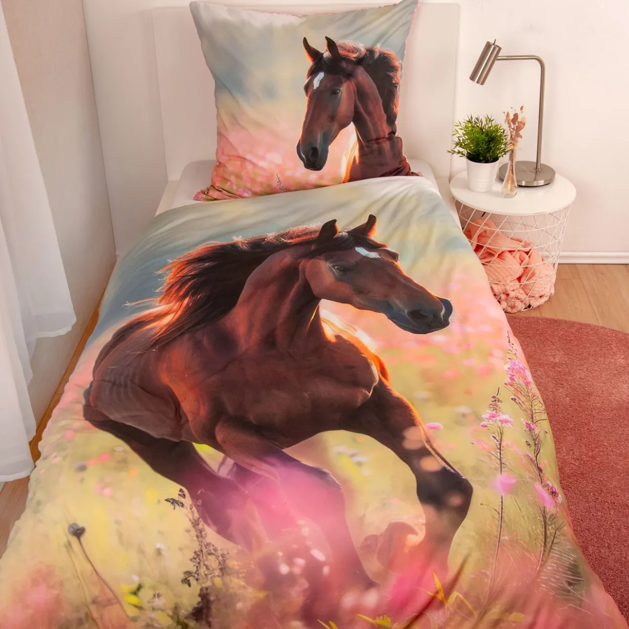 YC Pferd Bettwäsche Größe 80x80 + 135x200 cm