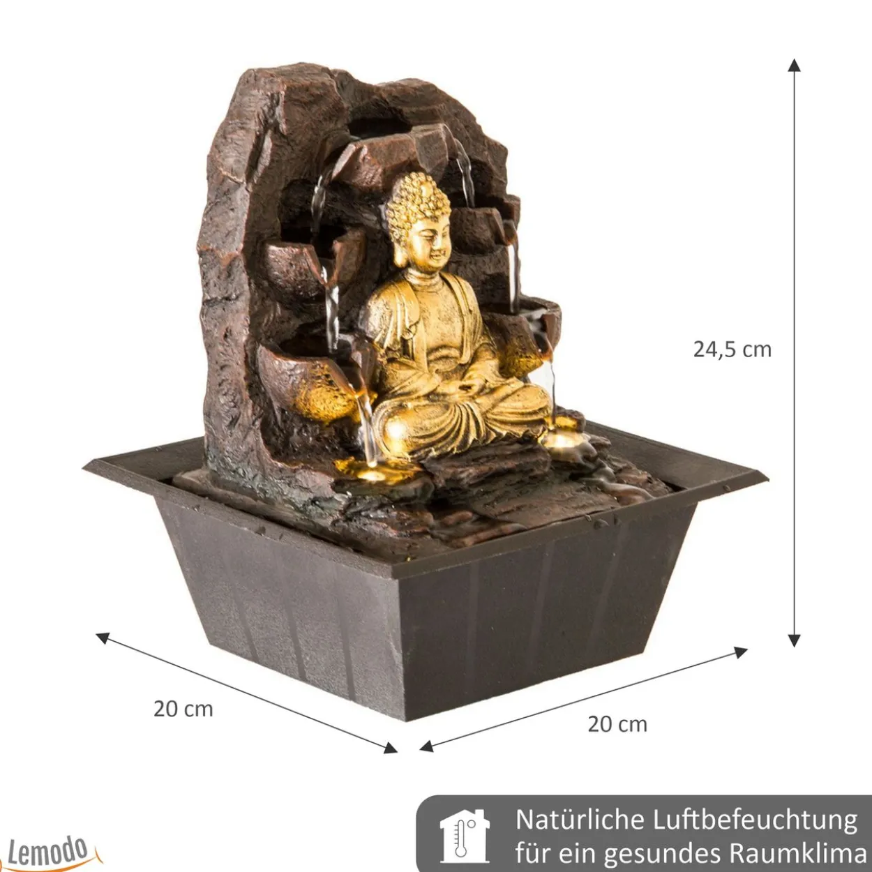 Zimmerbrunnen Buddha mit LED Beleuchtung