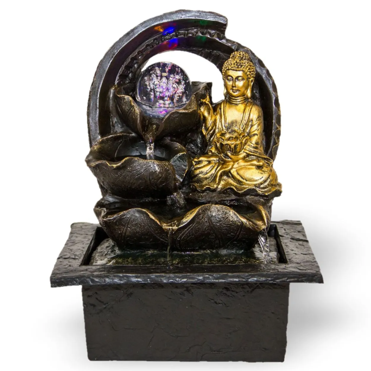 Zimmerbrunnen Buddha mit rotierender Kugel