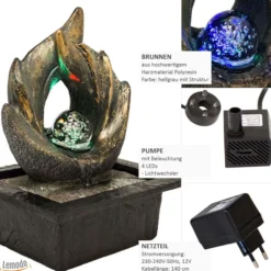 Zimmerbrunnen Elements mit LED-Beleuchtung, Feng Shui Dekobrunnen für Wohnung und Büro