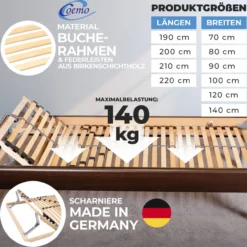 7 Zonen Lattenrost Ergo KF mit Kopf- & Fußteilverstellung 80x200 cm