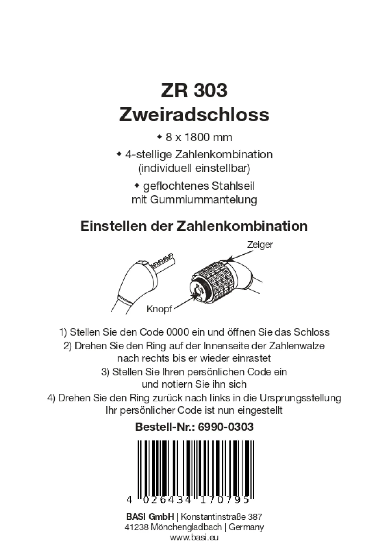 Zweirad-Spiralschloss ZR 303
