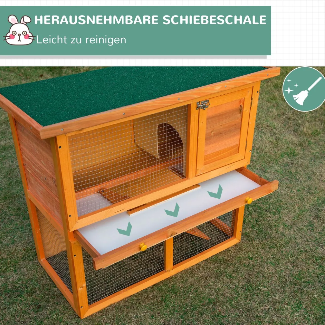 Zwergkaninchenstall doppelstöckig, mit Rampe Kleintierstall Outdoor Holz Gelb 90 x 45 x 80 cm