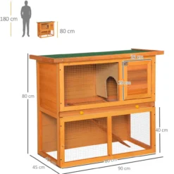 Zwergkaninchenstall doppelstöckig, mit Rampe Kleintierstall Outdoor Holz Gelb 90 x 45 x 80 cm