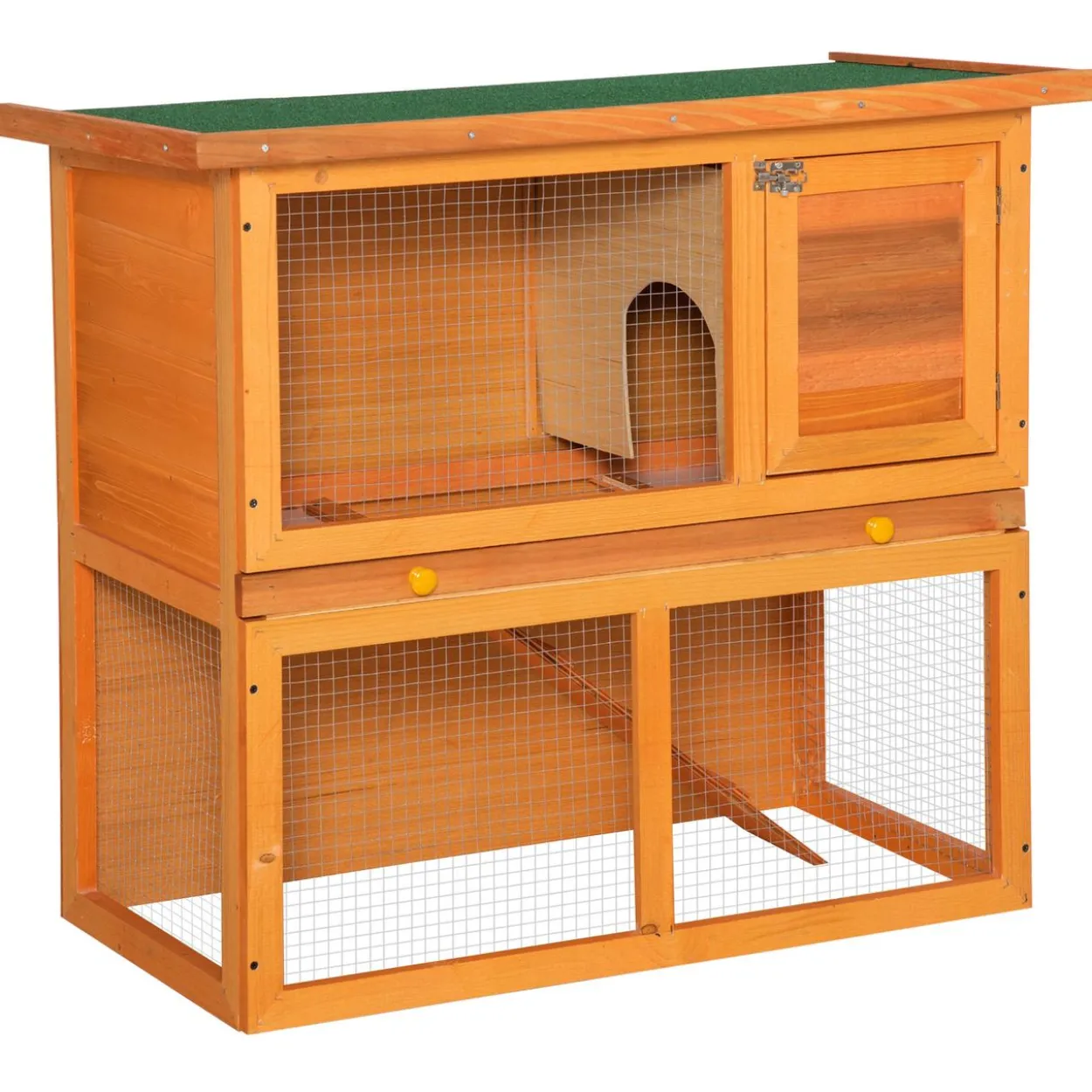 Zwergkaninchenstall doppelstöckig, mit Rampe Kleintierstall Outdoor Holz Gelb 90 x 45 x 80 cm