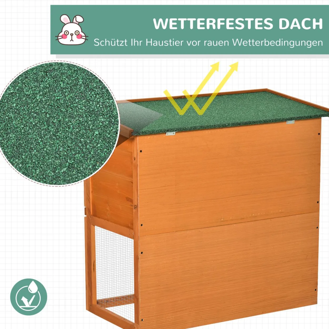 Zwergkaninchenstall doppelstöckig, mit Rampe Kleintierstall Outdoor Holz Gelb 90 x 45 x 80 cm